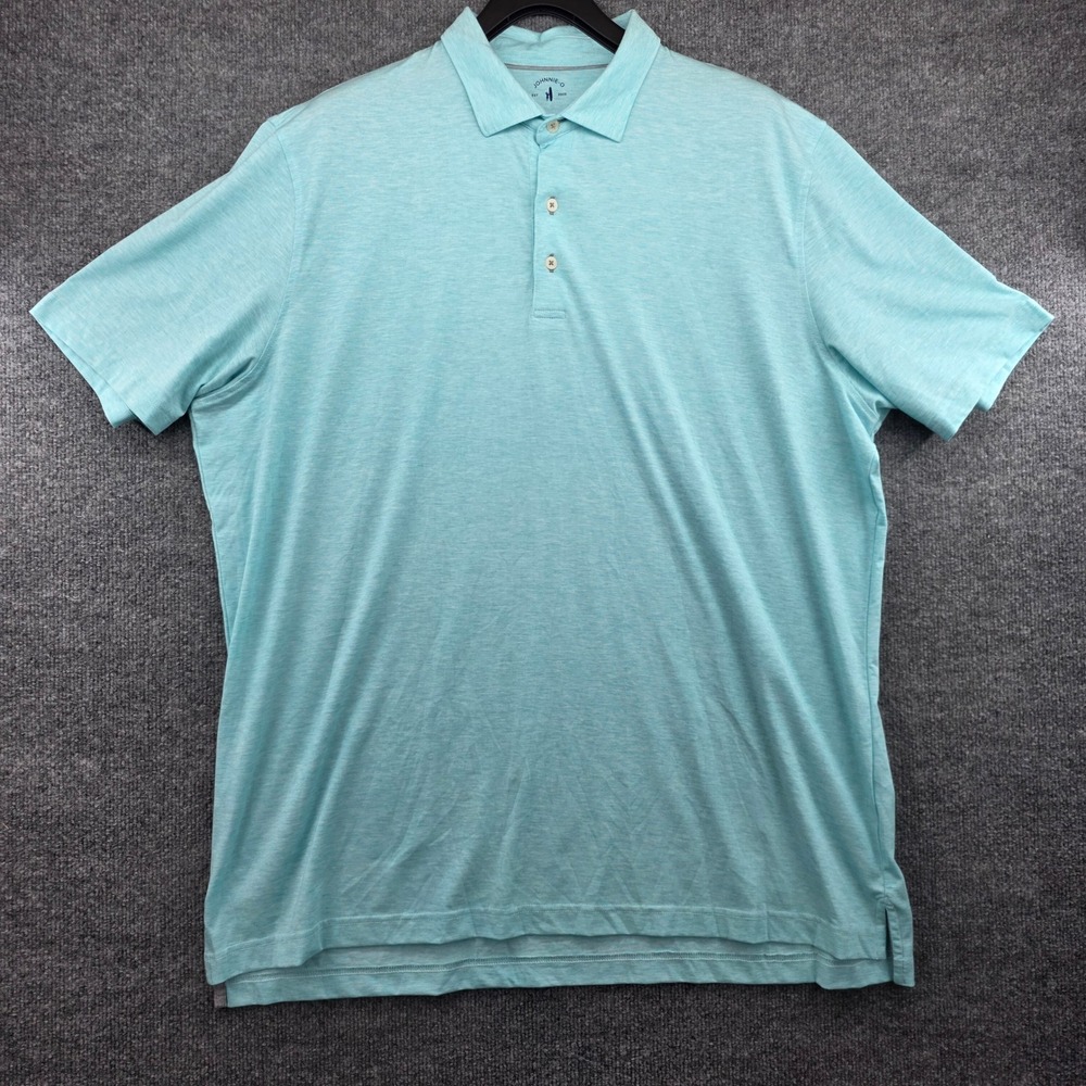 Johnnie-O Top Shelf Mens XXL Light Blue Heathered Performance Stretch Polo Shirt
